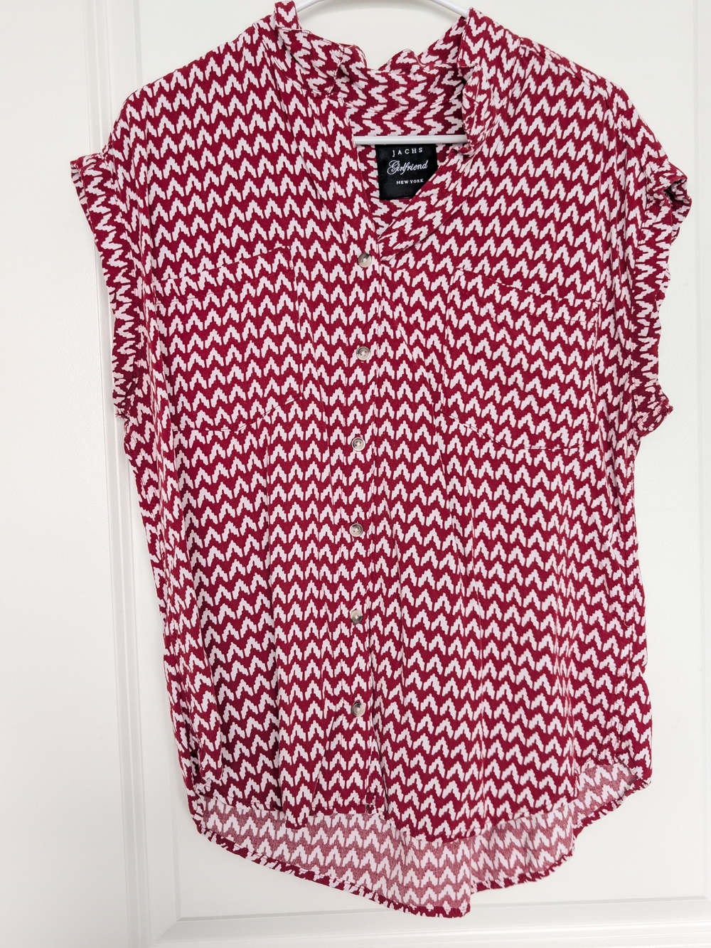 Jachs Red and White Patterned Short Sleeve Button Down Top